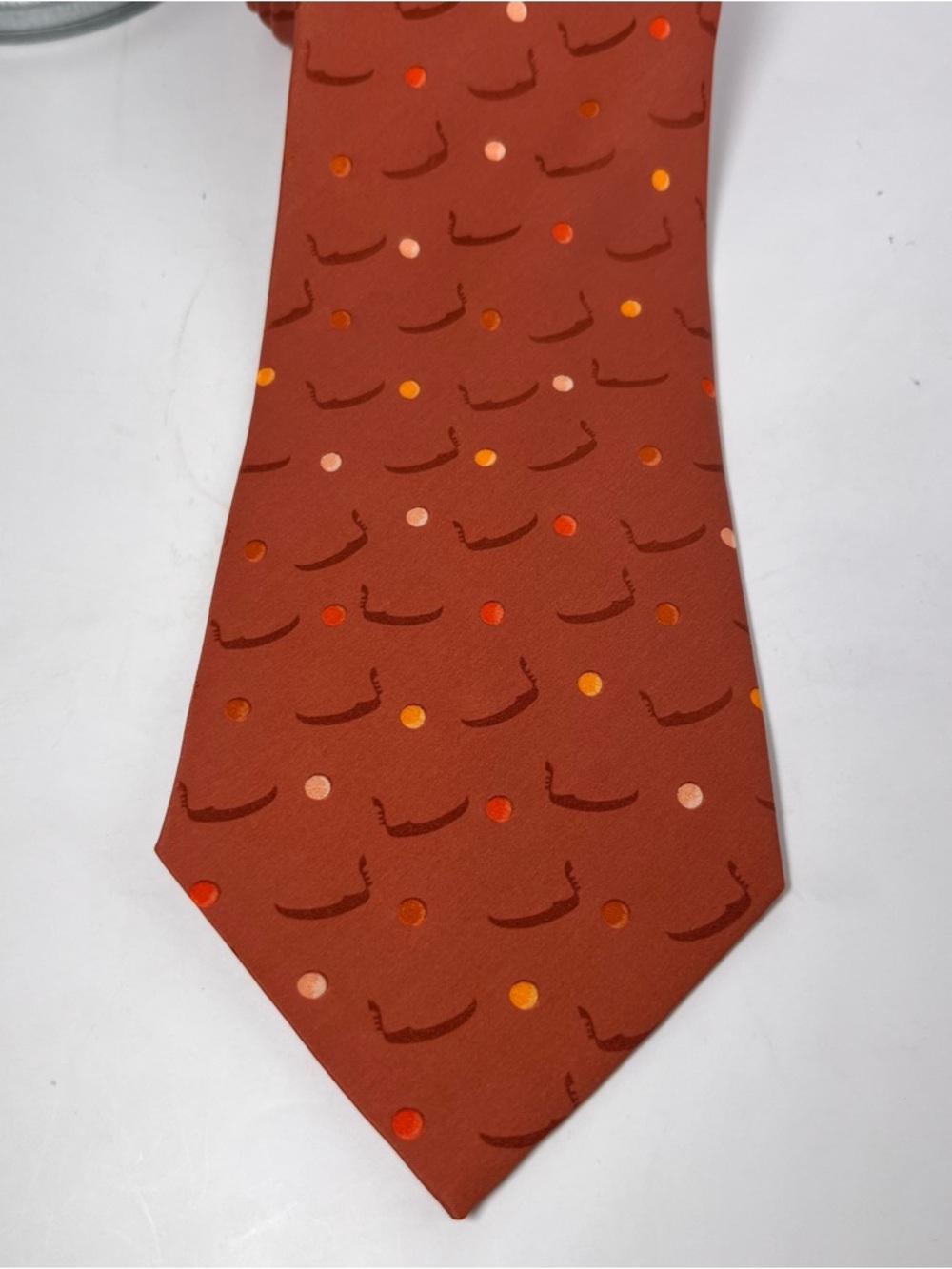 Ermenegildo Zegna Silk Tie Burnt Orange Multicolor Dot/Gondola Pattern Italy